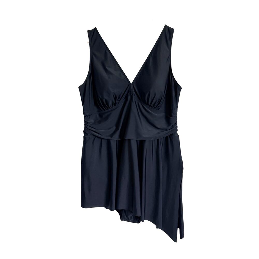 Torrid Black Asymetrical Swim Dress Padded Ruched Slimming Wireless 3X